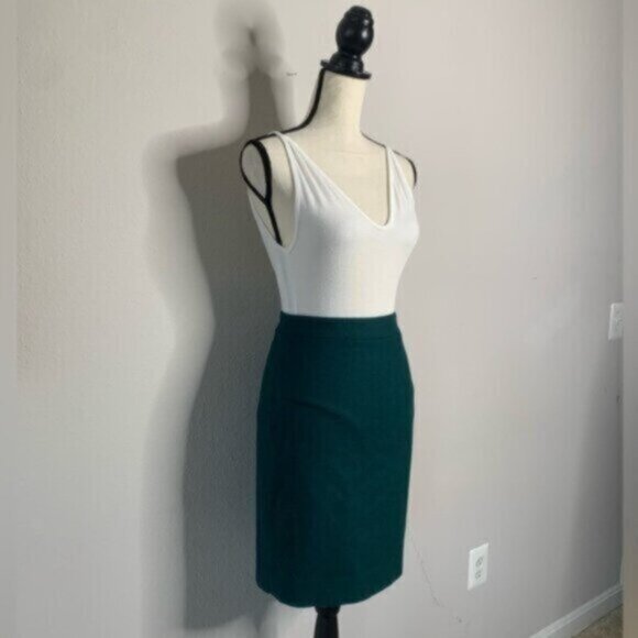 J. Crew Forrest Green Wool Blend Mini Pencil Skirt - Picture 3 of 14